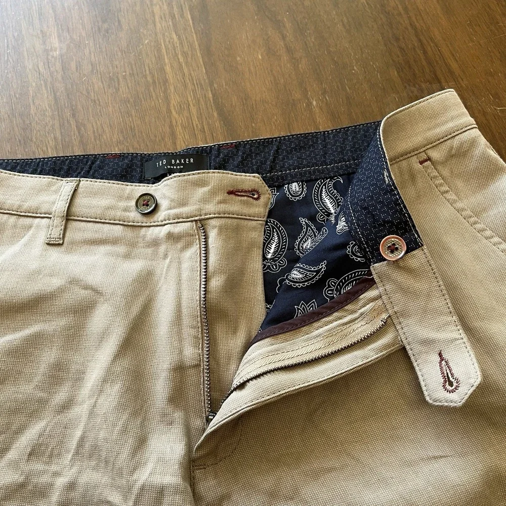 Ted Baker Chino Shorts Mens 36 Beige Cotton Stretch Mid Rise